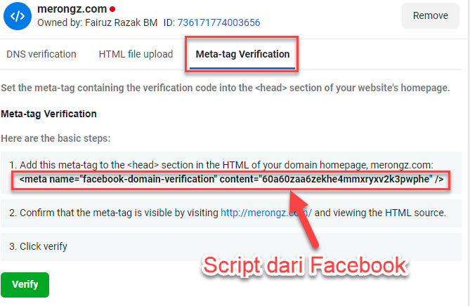 Cara verify domain facebook 5